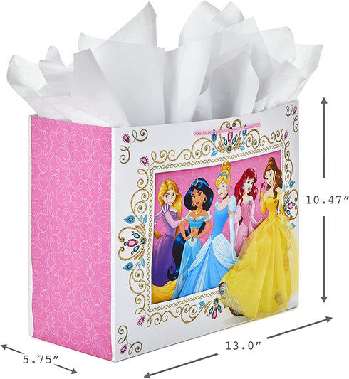 Hallmark 10" Large Disney Princess Gift Bag with Tissue Paper (Cinderella, Ariel, Jasmine, Rapunzel, Belle) for Birthdays and More