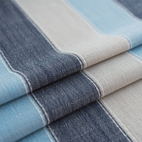 Cotton Linen Stitching Tassel Tablecloth Striped Three-Colour Square Table Cover for Kitchen Dining Tabletop Decoration, Blue, 53 x 53 Inch