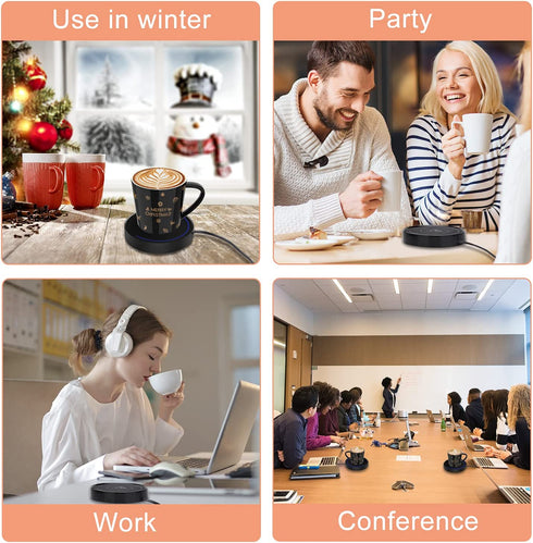 Coffee Mug Warmer, Cup & Coffee warmer Smart Thermostat Coaster for Hot Tea Beverage Office/Home Desk Use with Gravity Switch Auto On/Off 135F, Ring LED Indicator (SET-Blue light)