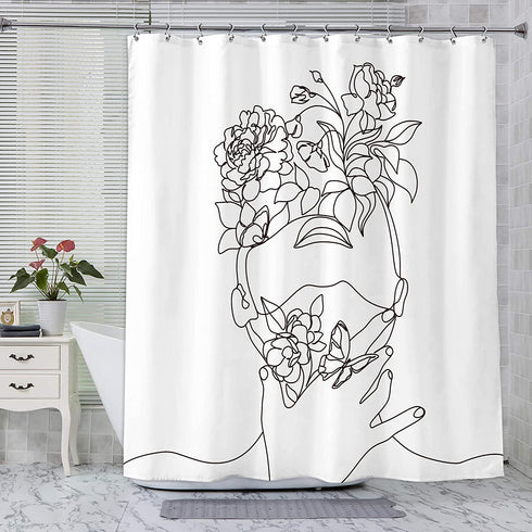 SVBright Women Flower Shower Curtain Abstract Line Ladies 72Wx72H Inch Modern Minimalist Creative Female Sketch Aesthetic 12 Pack Hooks Polyester Waterproof Fabric Bathroom Bathtub Panels