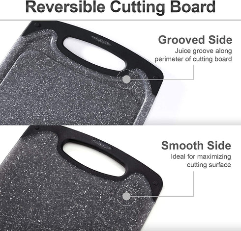 Home & Kitchen Essentials 3-Piece Cutting Board Set. Reversible, Marble Granite Gray, BPA Free, Dishwasher Safe, Easy-Grip Handle and Non-Porous with Juice Grooves