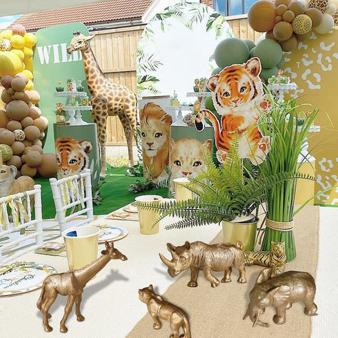 38 PCS Gold Safari Animals Figurines Toys Jungle Animals Cake Decoration Jungle Party, Wild Plastic Animals for Jungle Safari Wild Animals Birthday Baby Shower Party Decoration Centerpiece Supplies