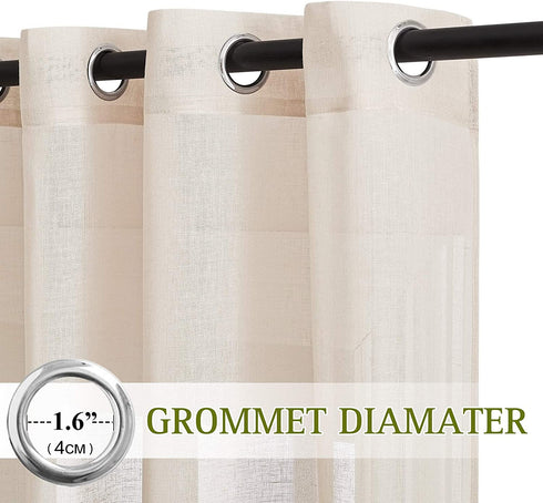 NICETOWN Semi Sheer Curtains 84 inches Long, Grommet Retro Beige Linen Curtains Window Treatments Vertical Drapes Privacy with Light Filter for Living Room, 52" Wide, 2 Panels