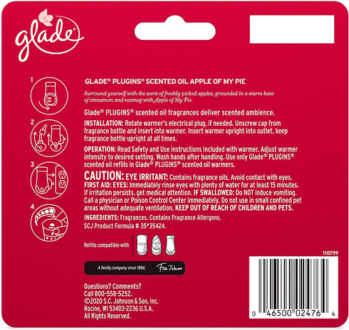 Glade PlugIns Refills Air Freshener Starter Kit, Scented and Essential Oils for Home and Bathroom, Apple of My Pie, 3.35 Fl Oz, 1 Warmer + 5 Refills