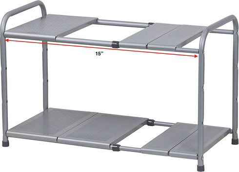 SimpleHouseware Under Sink 2 Tier Expandable Shelf Organizer Rack, Silver (expand from 15 to 25 inches)