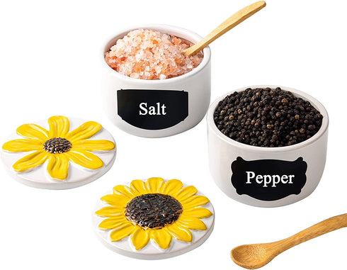 Salt Cellar Salt Pig Salt Box Salt Container Ceramic Sunflower Shaped Salt Cellar With Lid and Spoon