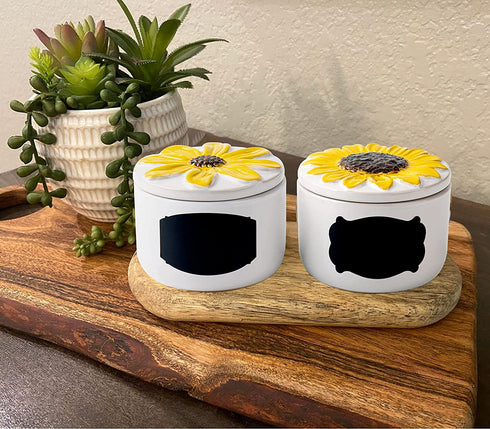 Salt Cellar Salt Pig Salt Box Salt Container Ceramic Sunflower Shaped Salt Cellar With Lid and Spoon