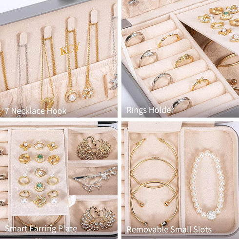 KCY Jewelry Box for Girls Women,Small Travel Jewelry Organizer Case,PU Leather Portable Jewellery Storage Boxes Display Holder for Ring Earrings Necklace Bracelet Bangle , Men Teen Kids Gift, Grey