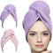 KEEPOZ Hair Towel Wrap Quick Dry 100% Cotton Super Absorbent Turban Head Wrap for Women with Button, Anti Frizz Hair Products, Hair Cap for Curly, Long & Thick Hair (2pcs) (Lilac+Pink Check)