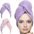 KEEPOZ Hair Towel Wrap Quick Dry 100% Cotton Super Absorbent Turban Head Wrap for Women with Button, Anti Frizz Hair Products, Hair Cap for Curly, Long & Thick Hair (2pcs) (Lilac+Pink Check)