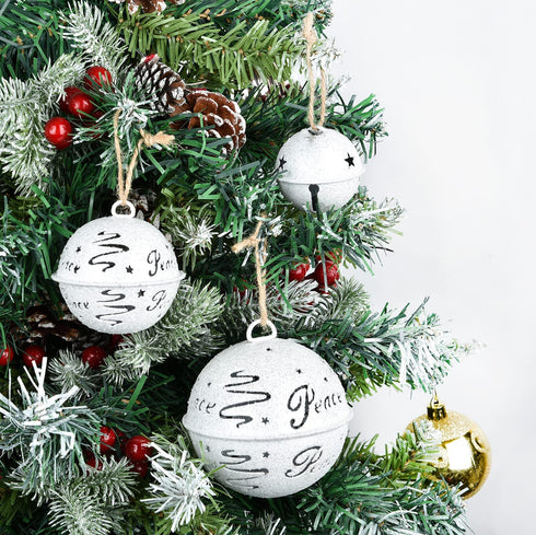 DearHouse 10 Pcs Big Christmas Jingle Bells, 2Inch-3.6Inch White Glitter Christmas Metal Sleigh Bells Rustic Craft Bells for Christmas Tree Wreath Garland Ornaments Holiday DIY Decorations