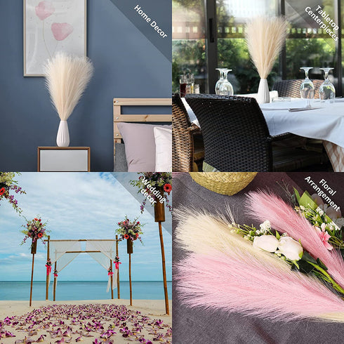 Faux Pampas Grass, 18"/45cm Artificial Pampas Grass Fluffy 5 Stem pompous Grass Flower Arrangement for Boho Home Wedding Decoration(Grey)