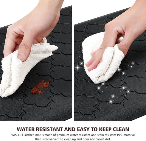 WiseLife Kitchen Mat Cushioned Anti Fatigue Floor Mat,17.3"x28", Thick Non Slip Waterproof Kitchen Rugs and Mats,Heavy Duty Foam Standing Mat for Kitchen,Floor,Home,Office,Desk,Sink,Laundry, Black