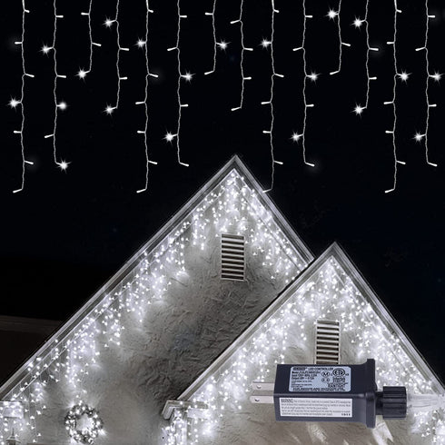 BRIGHTDECK Christmas Icicle Lights 192 LED 16.4 FT 8 Modes Waterproof Cool White Christmas String Lights for Holiday Home Patio Party Indoor Outdoor Xmas Decorations
