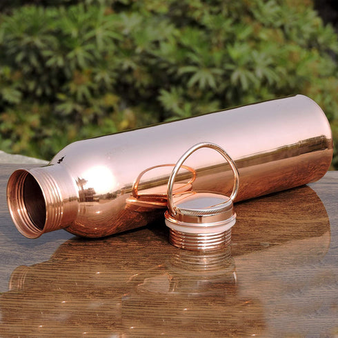 Pure Copper Water Bottle with Carrying Handle by HealthGoodsIn | Seamless Leakproof Ayurvedic Water Bottle 1000 ML
