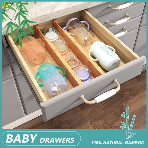 Bamboo Drawer Dividers, 13" -16.5", Kitchen Adjustable Drawer Organizers, Expandable Spring Loaded Drawer Divider for Home, Office, Dressers