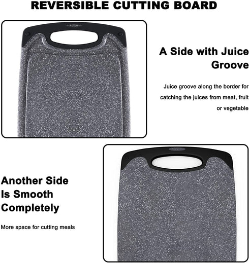 Plastic Cutting Board, 3 Pieces Dishwasher Safe Cutting Boards with Juice Grooves, Easy Grip Handle, Non-Slip, with Grinding Area for Grinding Garlic and Ginger
