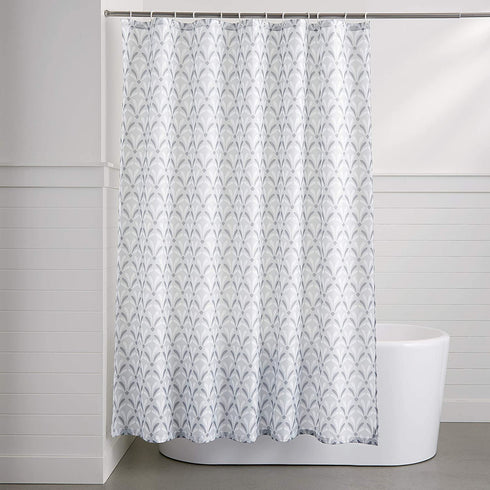 Amazon Basics Fabric Shower Curtain with Grommets and Hooks - 72 x 72 Inch, Gray Art Deco