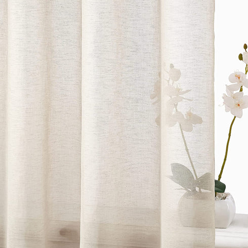 FMFUNCTEX Linen Sheer Curtains Living-Room 84inch Long Modern Semi Sheer Window Panel Drapes for Farmhouse Bedroom Grommet Top, Natural, 55" w 1 Pair 7ft
