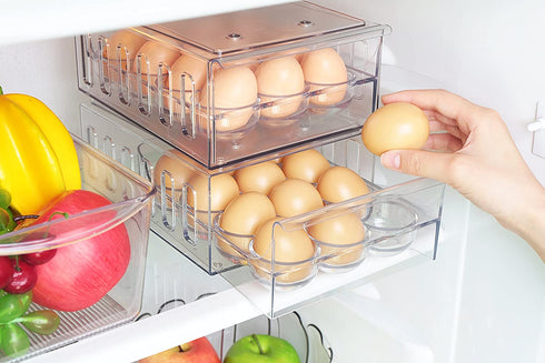 Foxko Egg Holder, Refrigerator Storage Organizer, Stackable Container