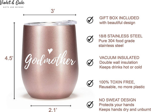 Lovely Godmother Gifts From Godchild 12oz Wine Glass Tumbler Godparent Proposal Announcement Gift Idea Perfect Baptism Keepsake Coffee Mug