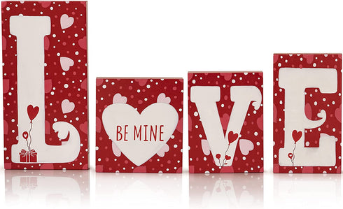 Ornativity Red Wooden Love Blocks - Valentine's Day Romantic Heart Wood Letters Block Decoration Sign with Hearts for Mantel Shelf Over Fireplace, Table Top, Home and Office