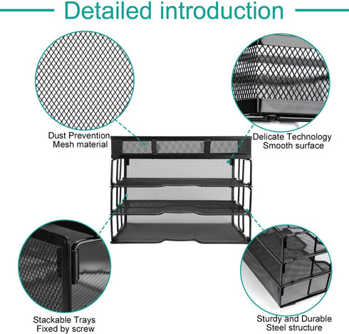 Reliatronic Mesh Office Desk Organizer, Stackable File Letter Tray Organizer Perfect for Home Office, Black