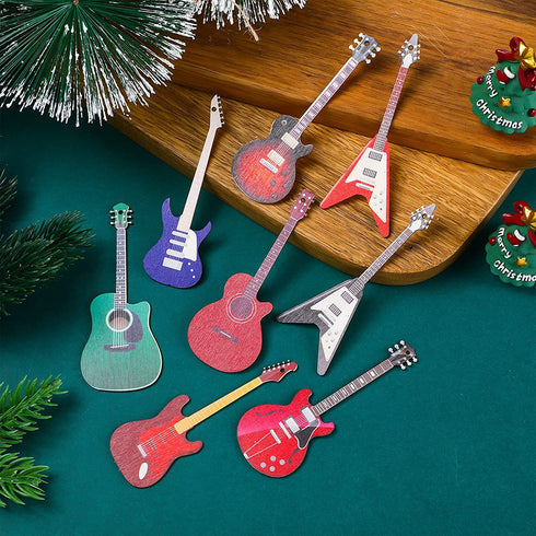 Purpeak 24 Pieces Christmas Guitar Ornaments Christmas Wooden Guitar Model Xmas Tree Guitar Hanging Decorations Christmas Wood Musical Instrument Ornaments for Christmas Party Home Wall Decor Supplies