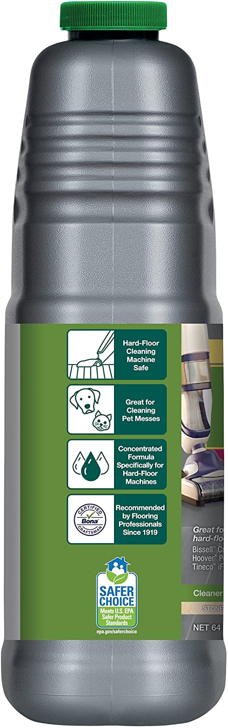 Bona Hard-Floor Cleaning Machine Formulation, Hard-Surface Floor Cleaner Concentrate Refill, for Stone Tile Laminate and Vinyl LVT/LVP, Lemon Mint Scent, 64 Fl Oz