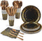 FOCUSLINE Black and Gold Party Supplies 210 PCS Paper Party Dinnerware 30 Guests - Disposable Black Paper Plates Napkins Cups & Gold Plastic Forks Knives Spoons for Graduation, Birthday, Wedding