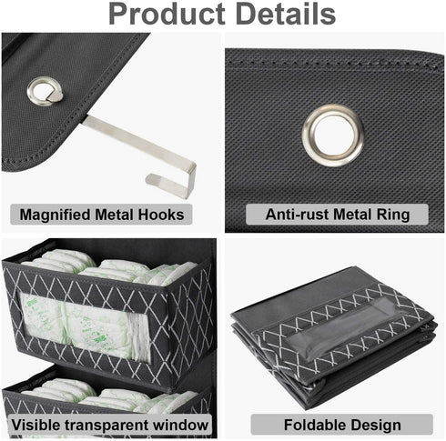 Over The Door Hanging Organizer with 5 Large Pockets,Foldable Wall Mount Fabric Storage with Clear Window and 2 Metal Hooks for Pantry,Closet,Kitchen,Nursery,Bathroom,Dorm-49.6x12.2x5 inches(Grey)