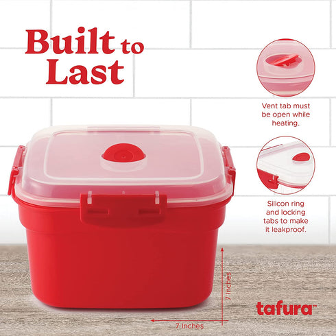 Tafura Microwave Vegetable Steamer. Microwavable Steamer Basket for Veggie / Broccoli / Fish. Steam Container w/ Vented Lid, 2 Liter, BPA Free