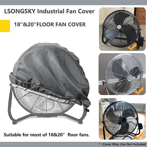 LSongSKY Industrial Fan Cover?Waterproof&Dustproof Cover suitable for 18"20"High Velocity Electric Industrial and Home Floor Fan,600D Oxford fabric, Silver coating(24"x7.5"x24")