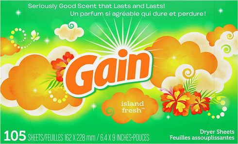 Gain Fabric Softener Dryer Sheets, Island Fresh Scent, 105 count