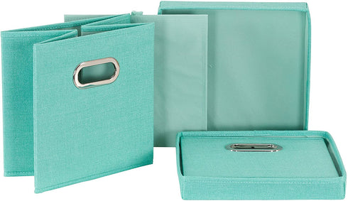 Household Essentials 806-1 Caf© Lids and Handles | 2 Pack | Teal Green Linen Cube Bin Storage Set, 2 Count