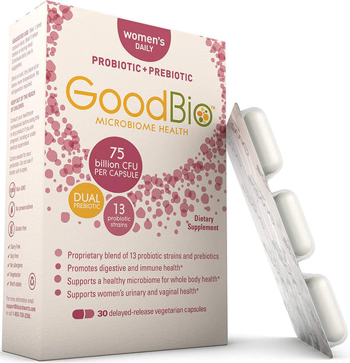 Premium Prebiotics and Probiotics for Women - Women’s Immune Support & Urinary, Vaginal, & Digestive Health - 75 Billion CFU - for Healthy Gut Flora with Inulin - Shelf-Stable - 30ct by GoodBio