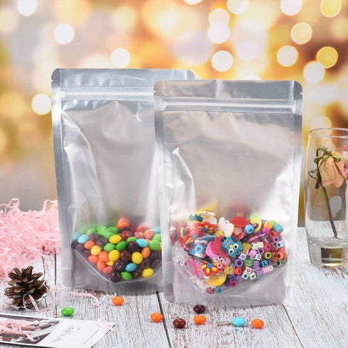 LZLPACKING 100 pieces resealable mylar bags with clear front window,sealable bags for packaging,smell proof edible packaging bags,sample bags,ziplock stand up pouches bags for food storage(5×8 Inch)