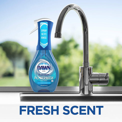 Dawn Powerwash Spray Starter Kit, Platinum Dish Soap, Fresh Scent, 1 Starter Kit + 1 Dawn Powerwash Refill, 16 fl oz each