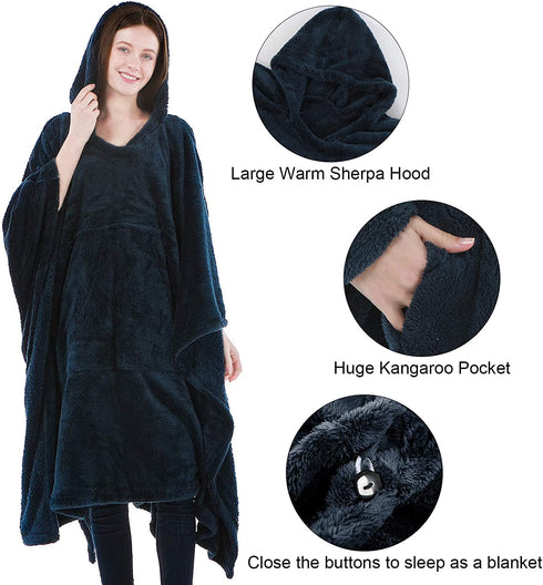 Oversized Wearable Blanket, Thick Flannel Blanket with Sleeves and Giant Pocket, Bedsure Hoodie, Sweatshirt Throw, Cozy Extra Soft, One Size Fits All Adults