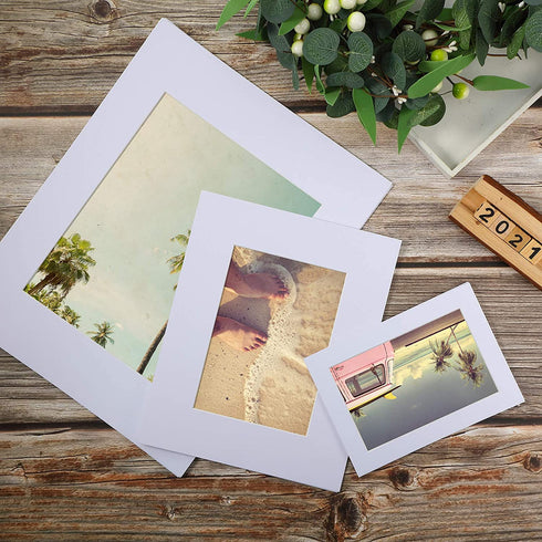 24 Pieces Picture Mats Set, Including 12 Pre-Cut White Photo Frame Mats and 12 White Core Bevel Cutting Mat Boards for 5 x 7, 8 x 10, 11 x 14 Inch Pictures