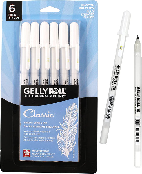 SAKURA Gelly Roll Gel Pens - Bold Tip Ink Pen for Journaling, Art, or Drawing - Classic White Ink - 6 Pack