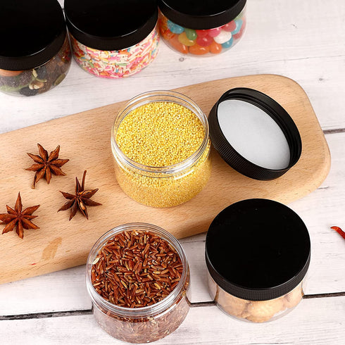 24Pack 4oz Plastic Jars with Lid, DANALLAN Clear Plastic Seasoning Containers with Labels for Cosmetics, Crafts Organizing and Kitchen Food Storage, BPA Free