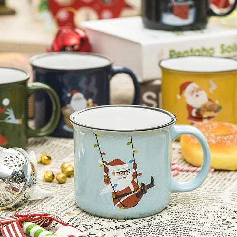 Set of 6 Coffee Mug Set Large-sized 14 Ounce Christmas Theme Ceramic Coffee Mugs - Holiday Funny Novelty Merry Christmas Mugs, Christmas Decoration Christmas Santa Gift