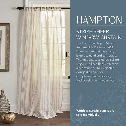 Elrene Home Fashions Hampton Stripe Sheer Window Curtain, 52" x 84" (1 Panel), Linen