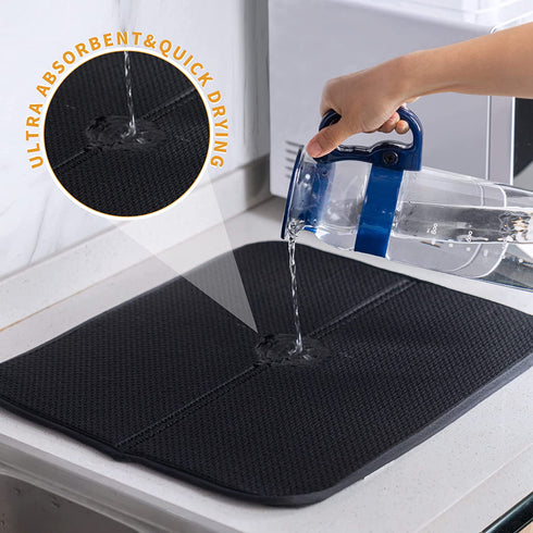 Dish Drying Mat for Kitchen Counter Dishes Towels Absorbent Sink Drain Mats with Mircofiber,14" x17?,3 Pack Black