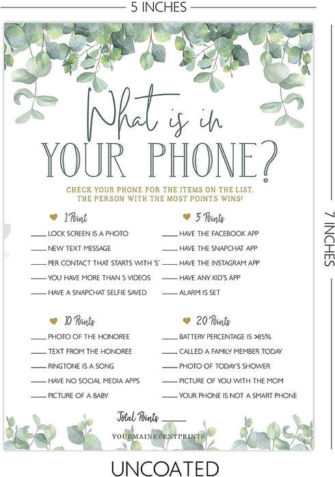 Baby Shower Games (Set of 6 Fun Activities for 25 Guests), Neutral Greenery Floral Eucalyptus Theme For Boy or Girl