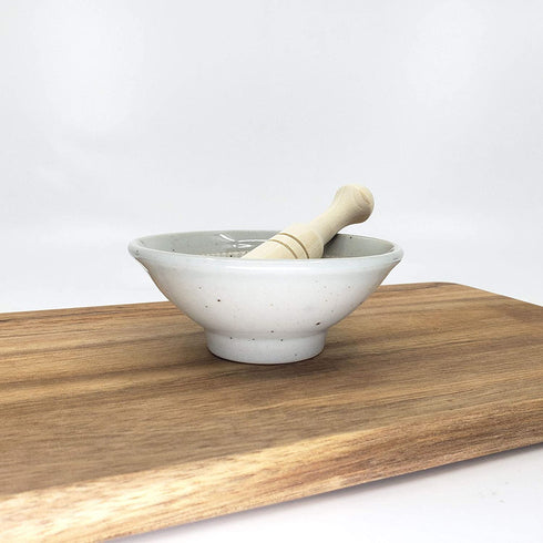 The Elixir Eco Green 4 Inches Mini Porcelain Mortar and Natural Wood Pestle Herb Grinder Pill Crusher Food Safe Spice Grinder Molcajete