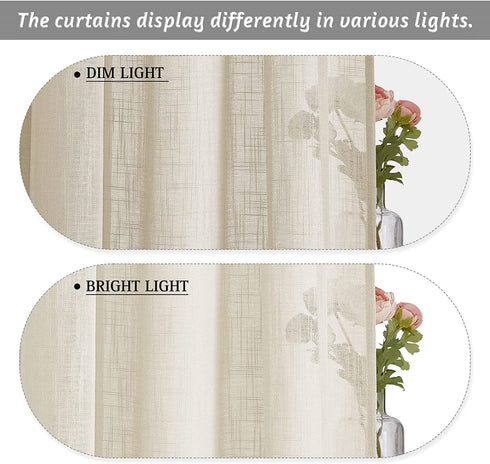 RYB HOME Living Room Sheer Curtains - Solid Linen Semi Sheer Panels Window Decorating Drapes, Rod Pocket Privacy Sheer for Kids Bedroom Playroom Cabin, Warm Beige, W 52 x L 72 inches, Set of 2