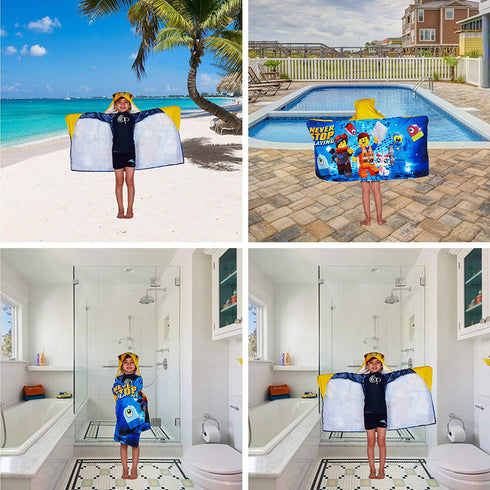 Franco Kids Bath Hooded Towel Wrap, 24 in x 50 in, Lego Movie 2