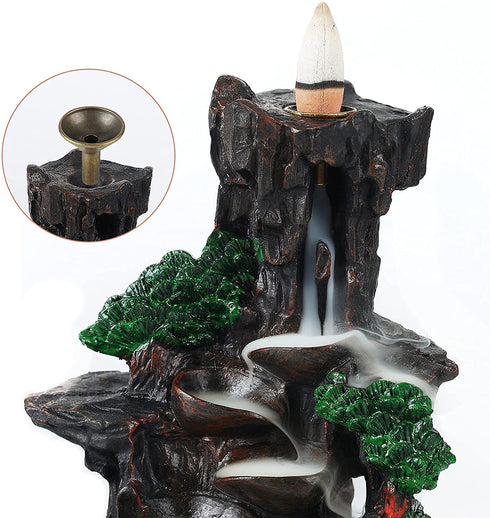 SOLEJAZZ Backflow Incense Burner Waterfall Incense Holder Mountain Tower Incense Holders, with 120 Backflow Incense Cones, 30 Incense Sticks, Home Decor Aromatcherapy Ornamen